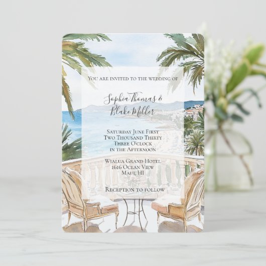 Invitation Tropical Beach French Riviera Wedding (Debout devant)