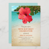 Invitation Tropical Beach Hawaiian Theme 40th Birthday Party (Devant / Derrière)