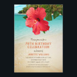 Invitation Tropical Beach Hawaiian Theme 70th Birthday Party<br><div class="desc">Tropical Beach Hawaiian Theme 70th Birthday Party Invitations. L'hôtel dispose d'une plage tropicale avec une belle fleur d'hibiscus rouge. Vous pouvez modifier tous les titres et informations textuels pour organiser votre célébration. Vous pouvez également modifier la couleur du texte. Conçu par superdazzle.com</div>