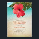 Invitation Tropical Beach Hawaiian Theme 70th Birthday Party<br><div class="desc">Tropical Beach Hawaiian Theme 70th Birthday Party Invitations. L'hôtel dispose d'une plage tropicale avec une belle fleur d'hibiscus rouge. Vous pouvez modifier tous les titres et informations textuels pour organiser votre célébration. Vous pouvez également modifier la couleur du texte. Conçu par superdazzle.com</div>