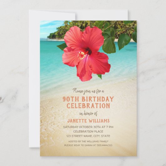 Invitation Tropical Beach Hawaiian Theme 90th Birthday Party (Devant)