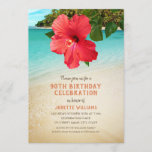 Invitation Tropical Beach Hawaiian Theme 90th Birthday Party<br><div class="desc">Tropical Beach Hawaiian Theme 90th Birthday Party Invitations. L'hôtel dispose d'une plage tropicale avec une belle fleur d'hibiscus rouge. Vous pouvez modifier tous les titres et informations textuels pour organiser votre célébration. Vous pouvez également modifier la couleur du texte. Conçu par superdazzle.com</div>