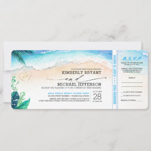 Invitation Tropical Beach Heart Shore Mariage Boarding Pass