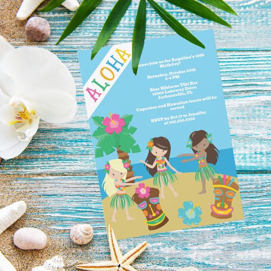 Invitation Tropical Beach Hula Dancing Luau Anniversaire