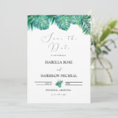 Invitation TROPICAL Beach leaf Save the Date (Debout devant)