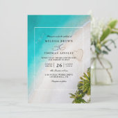 Invitation Tropical Beach Monogram Modern QR Code Wedding (Debout devant)