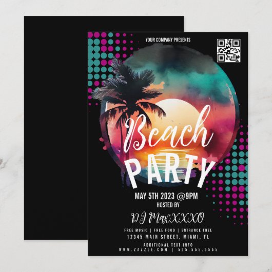Invitation Tropical Beach Night Event Bar Club Flyer (Devant / Derrière)