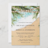 Invitation Tropical Beach Palm Lights Photo QR Code Mariage (Devant)