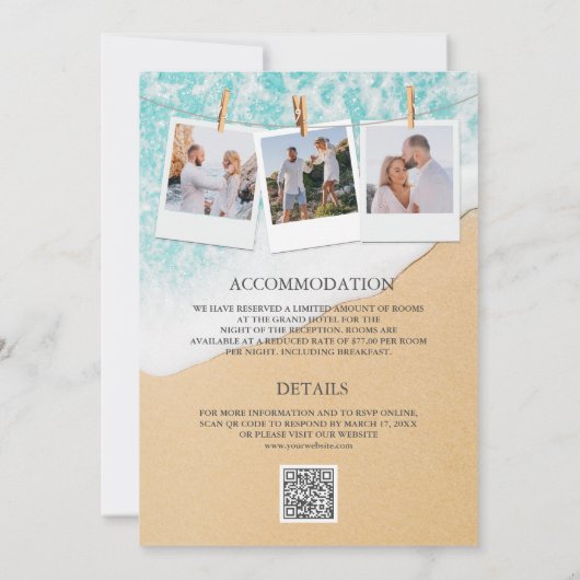 Invitation Tropical Beach Palm Lights Photo QR Code Mariage (Dos)