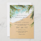 Invitation Tropical Beach Palm Lights Photo QR Code Wedding (Devant)