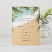 Invitation Tropical Beach Palm Lights Photo QR Code Wedding (Debout devant)
