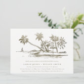 Invitation Tropical Beach Palm Sketch Gold Couples Douche (Debout devant)