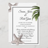 Invitation Tropical Beach Palm Starfish Moderne Mariage blanc (Devant / Derrière)