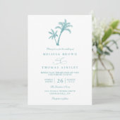 Invitation Tropical Beach Palm Tree Sea QR Code Wedding (Debout devant)