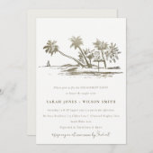 Invitation Tropical Beach Palm Tree Sketch Gold Engagement (Devant / Derrière)