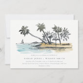 Invitation Tropical Beach Palm Tree Sketch Mariage d'aquarell (Devant)