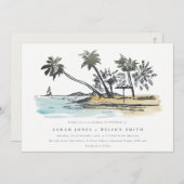 Invitation Tropical Beach Palm Tree Sketch Mariage d'aquarell (Devant / Derrière)