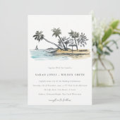 Invitation Tropical Beach Palm Tree Sketch Mariage d'aquarell (Debout devant)