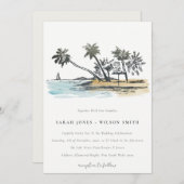 Invitation Tropical Beach Palm Tree Sketch Mariage d'aquarell (Devant / Derrière)