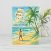 Invitation Tropical Beach Palm Tree Surfing Bridal Shower (Debout devant)