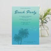 Invitation Tropical Beach Party Aqua Blue Palm Trees Annivers (Debout devant)