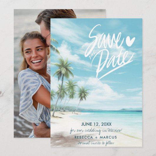 Invitation Tropical Beach Photo Wedding Enregistrer la date (Devant / Derrière)