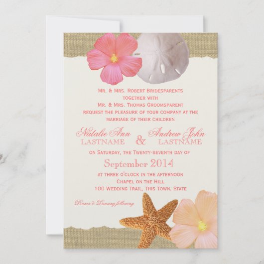 Invitation Tropical Beach Rustique Mariage (Devant)