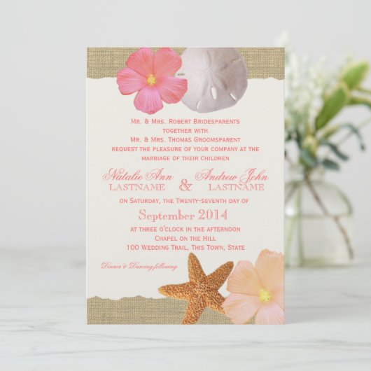 Invitation Tropical Beach Rustique Mariage (Debout devant)