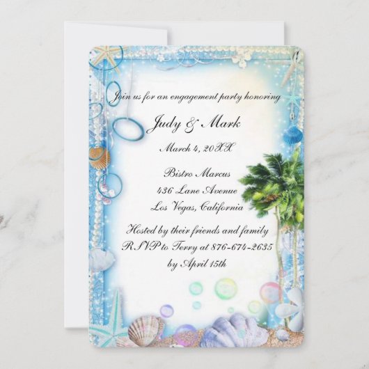 Invitation Tropical Beach Seashell Mariage (Devant)