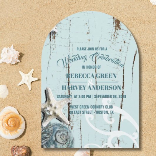 Invitation Tropical Beach Seashell Starfish Mariage côtier