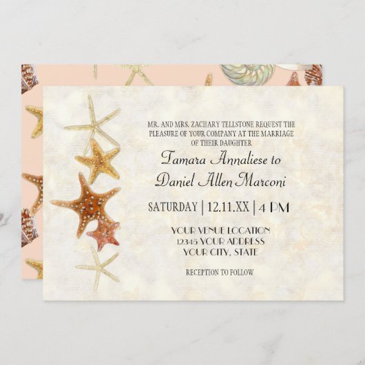 Invitation Tropical Beach Shells Starfish Nautilus Été (Devant / Derrière)