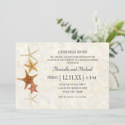 Invitation Tropical Beach Shells Starfish Nautilus Été (Debout devant)