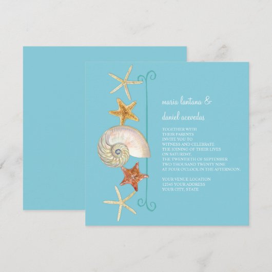 Invitation Tropical Beach Shells Starfish Nautilus Été (Devant / Derrière)