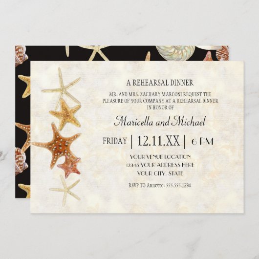 Invitation Tropical Beach Shells Starfish Nautilus Été (Devant / Derrière)