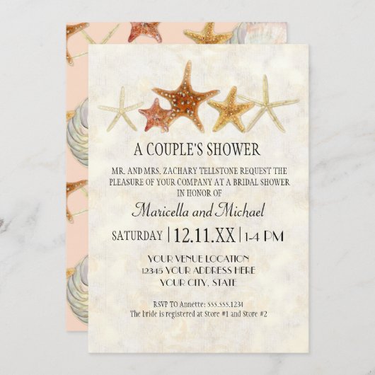Invitation Tropical Beach Shells Starfish Nautilus Été (Devant / Derrière)