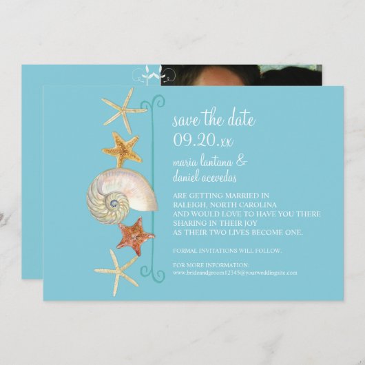 Invitation Tropical Beach Shells Starfish Nautilus Été (Devant / Derrière)