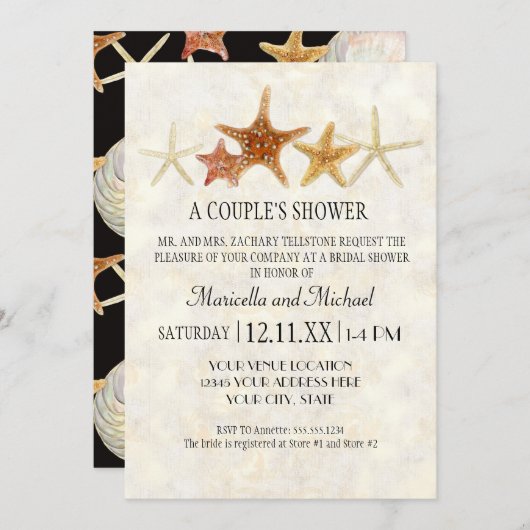 Invitation Tropical Beach Shells Starfish Nautilus Été (Devant / Derrière)