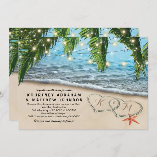 Invitation Tropical Beach Starfish Heart Shore Mariage (Devant / Derrière)