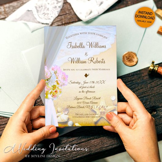 Invitation Tropical Beach Starfish Mariage