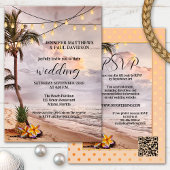 Invitation Tropical Beach String Lights QR Code Mariage
