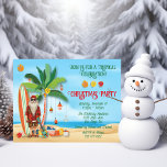 Invitation Tropical Beach Summer Père Noël Christmas Party<br><div class="desc">Hippie Père Noël sur le thème de la plage tropicale invitation de Noël de Noël avec des ornements rétro,  palmiers et cadeaux,  surf-board,  guitare ukulele et fleurs d'hybiscus sur une plage de sable. Idéal pour une île,  une plage ou tout climat chaud autour des vacances ou Noël en Juillet!.</div>