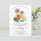 Invitation Tropical Beach Sunset Destination Mariage (Debout devant)