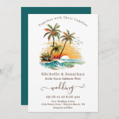 Invitation Tropical Beach Sunset Destination Mariage (Devant / Derrière)