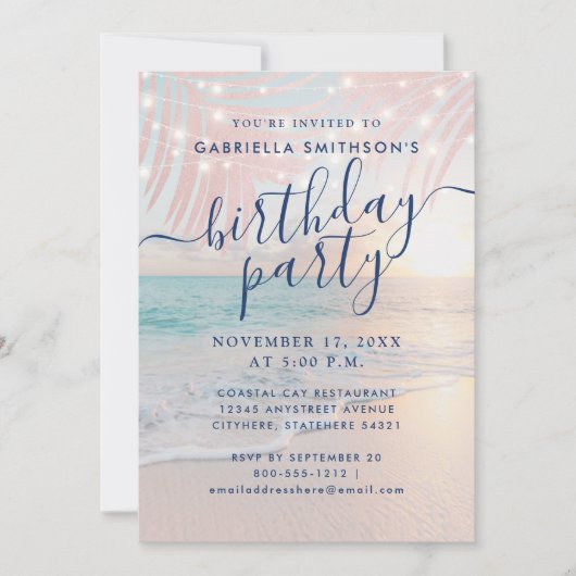 Invitation Tropical Beach Sunset Pastel Anniversaire (Devant)