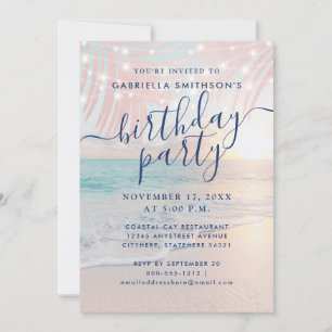 Invitation Tropical Beach Sunset Pastel Anniversaire