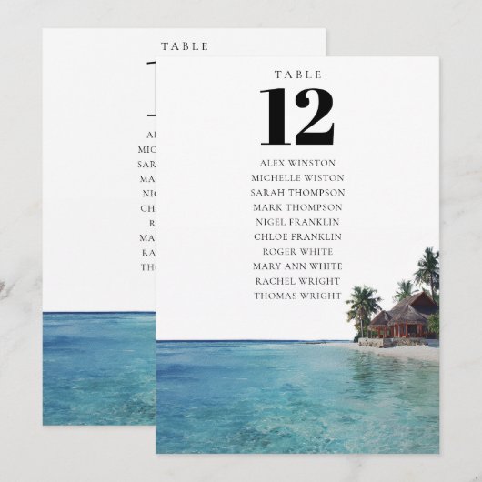 Invitation Tropical Beach Table Number Seating Chart (Devant / Derrière)