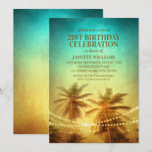 Invitation Tropical Beach Theme 21e anniversaire fête Hawaiia (Devant / Derrière)
