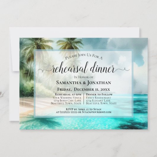 Invitation Tropical Beach Watercolor Wedding Rehearsal Dinner (Devant)