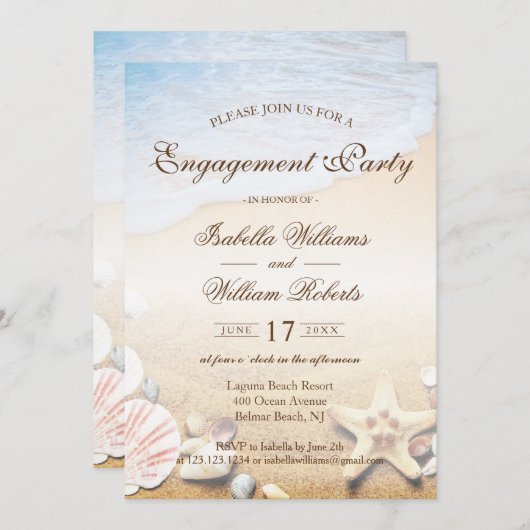 Invitation Tropical Beach Wedding Starfish Engagement Party (Devant / Derrière)