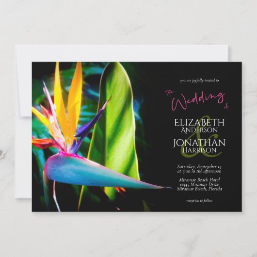 Invitation Tropical Bird Of Paradise Fleurs Sombres Mariage (Devant)